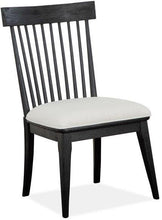 Load image into Gallery viewer, Magnussen Furniture Harper Springs Dining Side Chair with Upholstered Seat and Wood Windsor Back in Silo Black (Set of 2) image

