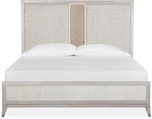 Load image into Gallery viewer, Magnussen Furniture Lenox Cal King Panel Bed with Upholstered PU Fretwork Headboard in Acadia White image
