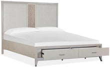 Load image into Gallery viewer, Magnussen Furniture Lenox Cal King Storage Bed with Upholstered PU Fretwork Headboard in Acadia White image
