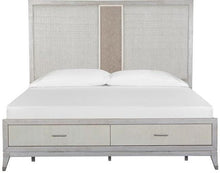 Load image into Gallery viewer, Magnussen Furniture Lenox Cal King Storage Bed with Upholstered PU Fretwork Headboard in Acadia White
