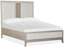 Load image into Gallery viewer, Magnussen Furniture Lenox Queen Panel Bed with Upholstered PU Fretwork Headboard in Acadia White

