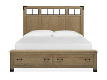Load image into Gallery viewer, Magnussen Furniture Madison Heights California King Panel Storage Bed with Metal/Wood in Weathered Fawn
