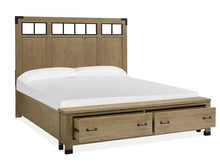 Load image into Gallery viewer, Magnussen Furniture Madison Heights California King Panel Storage Bed with Metal/Wood in Weathered Fawn
