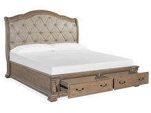 Load image into Gallery viewer, Magnussen Furniture Marisol King Upholstered Sleigh Storage Bed in Fawn/Graphite
