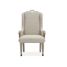 Load image into Gallery viewer, Magnussen Furniture Marisol Upholstered Host Arm Chair in Fawn/Graphite Metal
