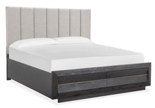 Load image into Gallery viewer, Magnussen Furniture Wentworth Village California King Upholstered Bed with Wood/Metal Footboard in Sandblasted Oxford Black
