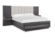 Load image into Gallery viewer, Magnussen Furniture Wentworth Village California King Wall Upholstered Bed with Storage Footboard in Sandblasted Oxford Black
