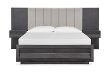 Load image into Gallery viewer, Magnussen Furniture Wentworth Village King Wall Upholstered Bed with Storage Footboard in Sandblasted Oxford Black image
