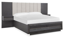 Load image into Gallery viewer, Magnussen Furniture Wentworth Village King Wall Upholstered Bed with Storage Footboard in Sandblasted Oxford Black
