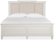 Load image into Gallery viewer, Magnussen Furniture Willowbrook King Panel Bed with Upholstered Headboard in Egg Shell White image
