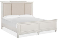 Load image into Gallery viewer, Magnussen Furniture Willowbrook King Panel Bed with Upholstered Headboard in Egg Shell White
