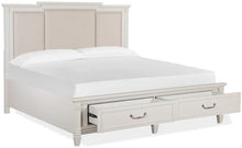 Load image into Gallery viewer, Magnussen Furniture Willowbrook King Storage Bed with Upholstered Headboard in Egg Shell White
