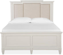 Load image into Gallery viewer, Magnussen Furniture Willowbrook Queen Panel Bed with Upholstered Headboard in Egg Shell White
