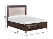 Load image into Gallery viewer, Magnussen Furniture Zephyr Queen Upholstered Panel Storage Bed in Sable
