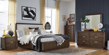 Load image into Gallery viewer, Magnussen Furniture Nouvel Cal King Panel Bed w/Upholstered Headboard in Russet
