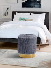 Load image into Gallery viewer, Joy Grey Faux Fur Ottoman/Stool
