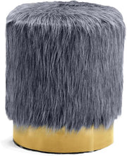Load image into Gallery viewer, Joy Grey Faux Fur Ottoman/Stool
