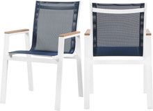 Load image into Gallery viewer, Nizuc Navy Mesh Waterproof Fabric Outdoor Patio Aluminum Mesh Dining Arm Chair image
