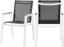 Load image into Gallery viewer, Nizuc Black Mesh Waterproof Fabric Outdoor Patio Aluminum Mesh Dining Arm Chair image
