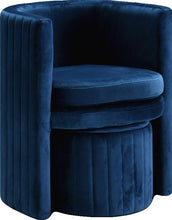 Load image into Gallery viewer, Selena Navy Velvet Accent Chair and Ottoman Set
