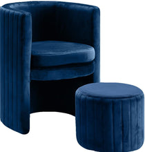 Load image into Gallery viewer, Selena Navy Velvet Accent Chair and Ottoman Set image

