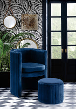 Load image into Gallery viewer, Selena Navy Velvet Accent Chair and Ottoman Set
