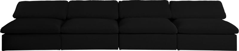Serene Black Linen Fabric Deluxe Cloud Modular Armless Sofa