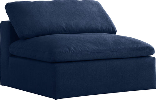 Serene Navy Linen Fabric Deluxe Cloud Armless Chair image