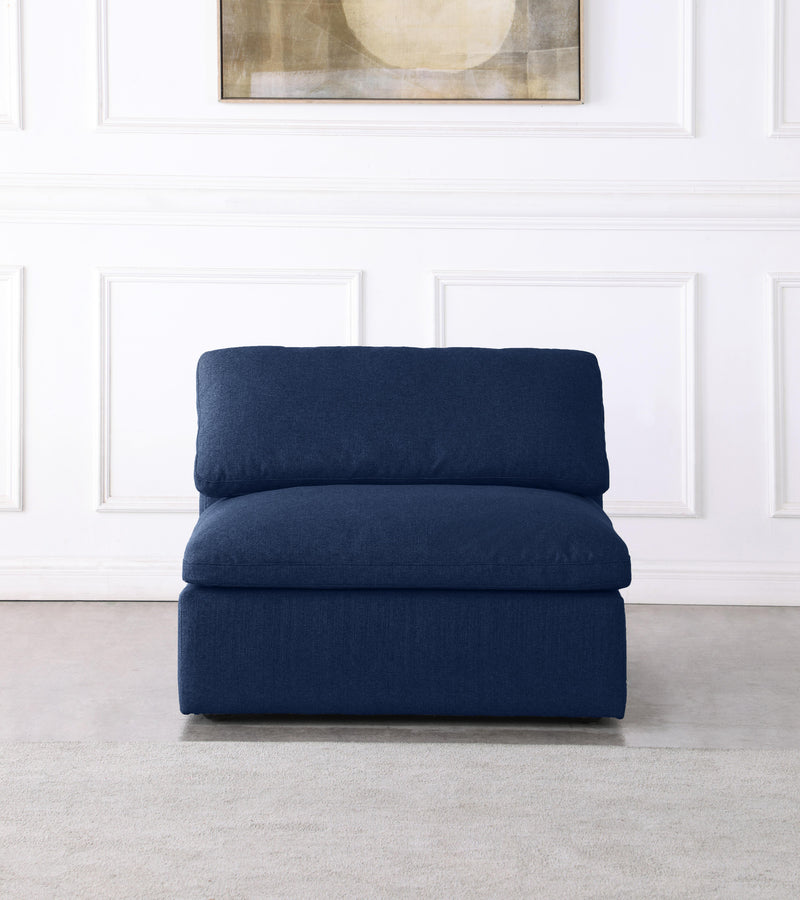 Serene Navy Linen Fabric Deluxe Cloud Armless Chair