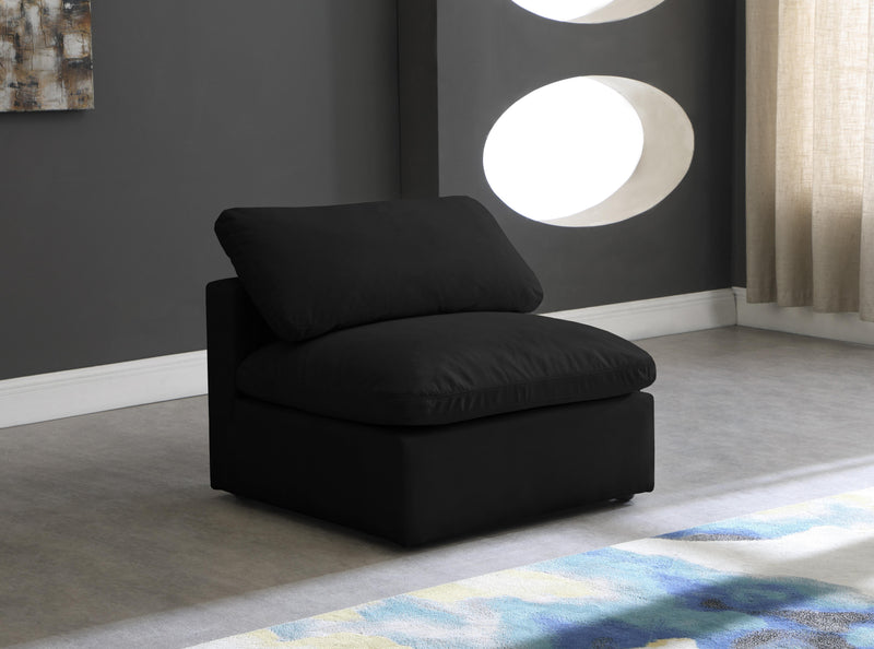Plush Black Velvet Standard Cloud Modular Armless Chair