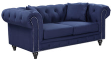 Load image into Gallery viewer, Chesterfield Navy Linen Loveseat image
