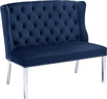 Load image into Gallery viewer, Suri Navy Velvet Settee Bench
