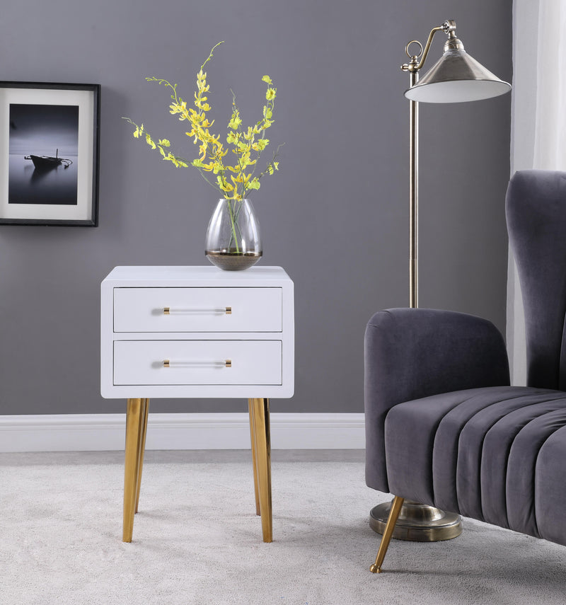 Zane White Laquer with Gold Side Table