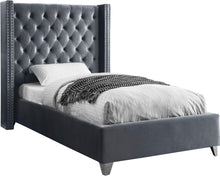 Load image into Gallery viewer, Aiden Grey Velvet Twin Bed image
