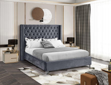 Load image into Gallery viewer, Aiden Grey Velvet King Bed
