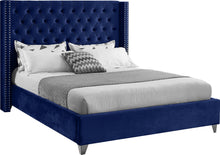 Load image into Gallery viewer, Aiden Navy Velvet Queen Bed image
