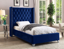 Load image into Gallery viewer, Aiden Navy Velvet Twin Bed
