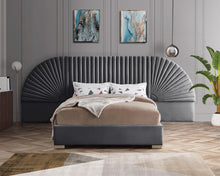 Load image into Gallery viewer, Cleo Grey Velvet Queen Bed (3 Boxes)
