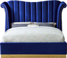 Load image into Gallery viewer, Flora Navy Velvet King Bed (3 Boxes)
