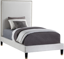 Load image into Gallery viewer, Harlie Cream Velvet Twin Bed image
