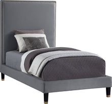Load image into Gallery viewer, Harlie Grey Velvet Twin Bed image
