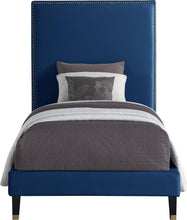 Load image into Gallery viewer, Harlie Navy Velvet Twin Bed
