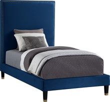 Load image into Gallery viewer, Harlie Navy Velvet Twin Bed image
