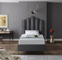Load image into Gallery viewer, Lily Grey Velvet Twin Bed
