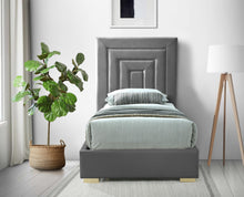 Load image into Gallery viewer, Nora Grey Velvet Twin Bed
