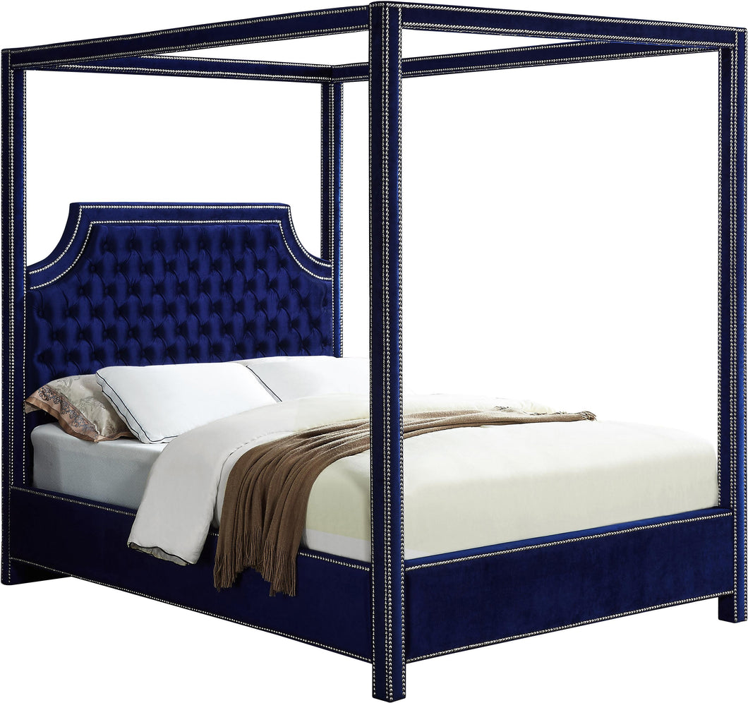 Rowan Navy Velvet Queen Bed (3 Boxes)