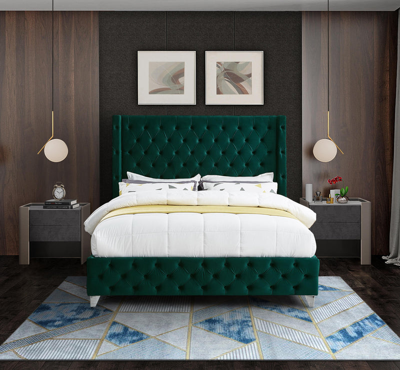 Savan Green Velvet King Bed