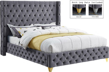 Load image into Gallery viewer, Savan Grey Velvet Queen Bed image

