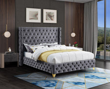 Load image into Gallery viewer, Savan Grey Velvet King Bed
