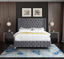 Load image into Gallery viewer, Savan Grey Velvet King Bed
